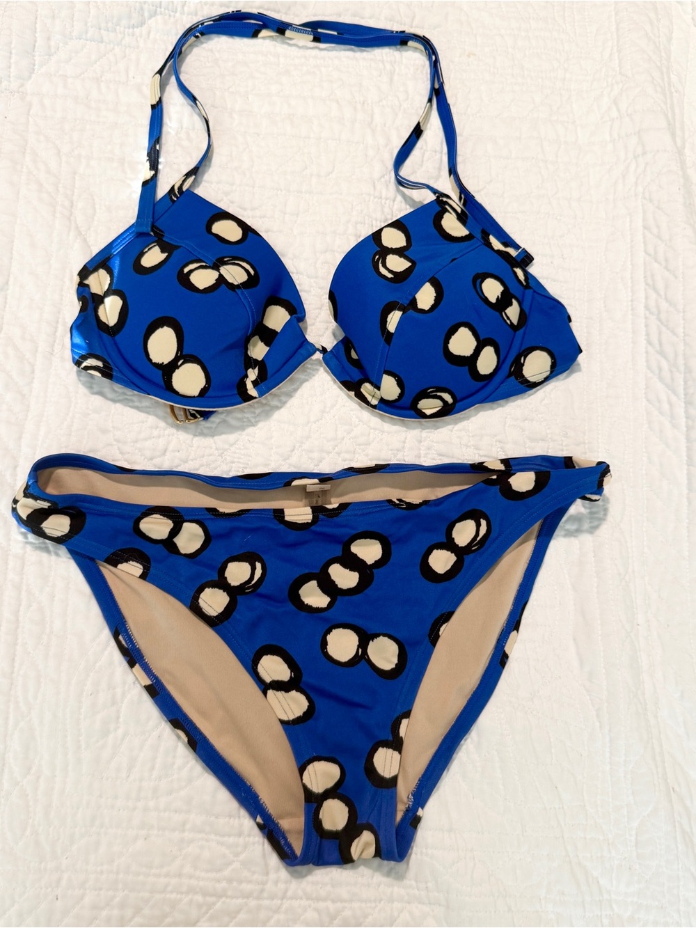 Victoria’s Secret Blue Dot Print Bikini Set 34D Top, Medium Bottom